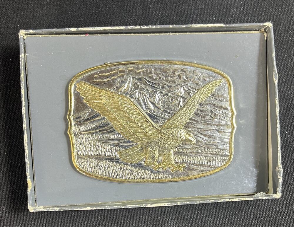 1982 American Eagle 200th Anniversary Belt Buckle 24K Gold Silver Plate COA
